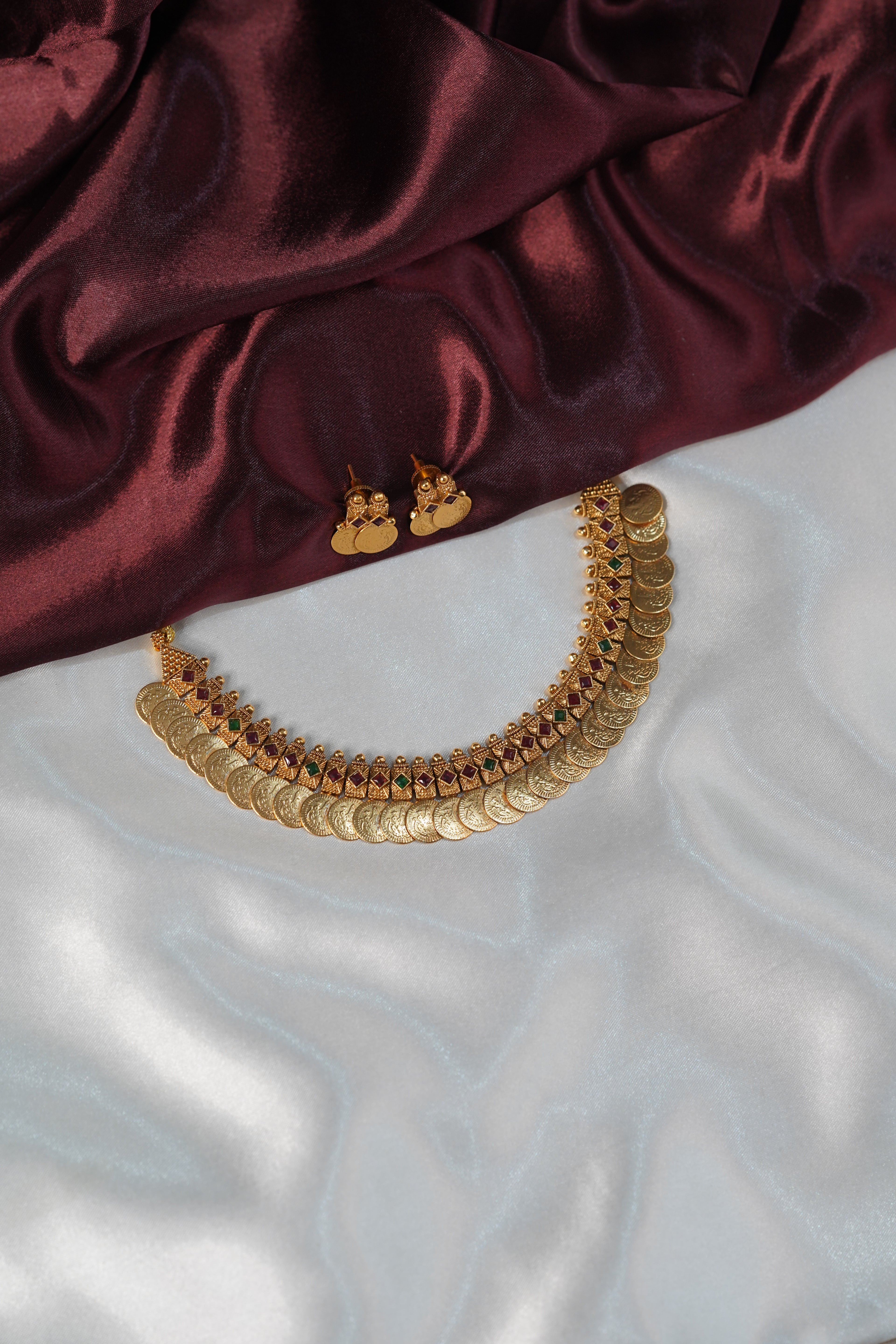 Antique Temple Matte Lakshmi Coin Necklace - UJ25C029