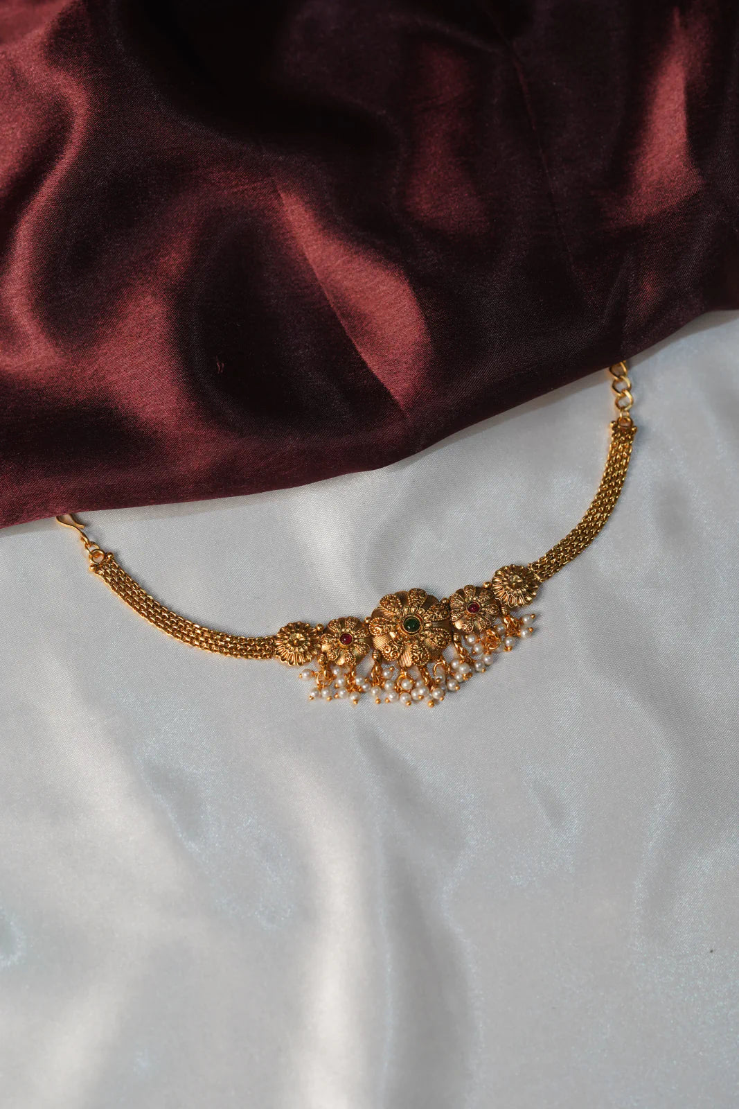 Antique Temple Flower Stone Choker - UJ1017
